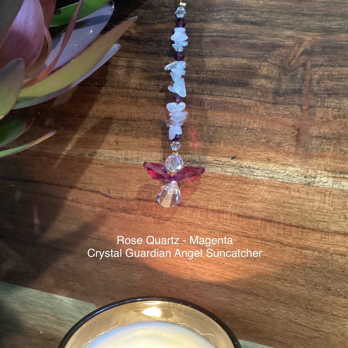 Angel of Rose Quartz Suncatcher Magenta